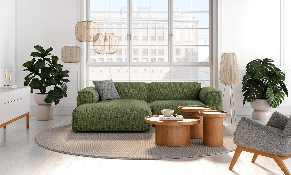 ECKSOFA mit XL-Longchair - Schwarz/Grün, Kunststoff/Textil (260/171cm) - home24