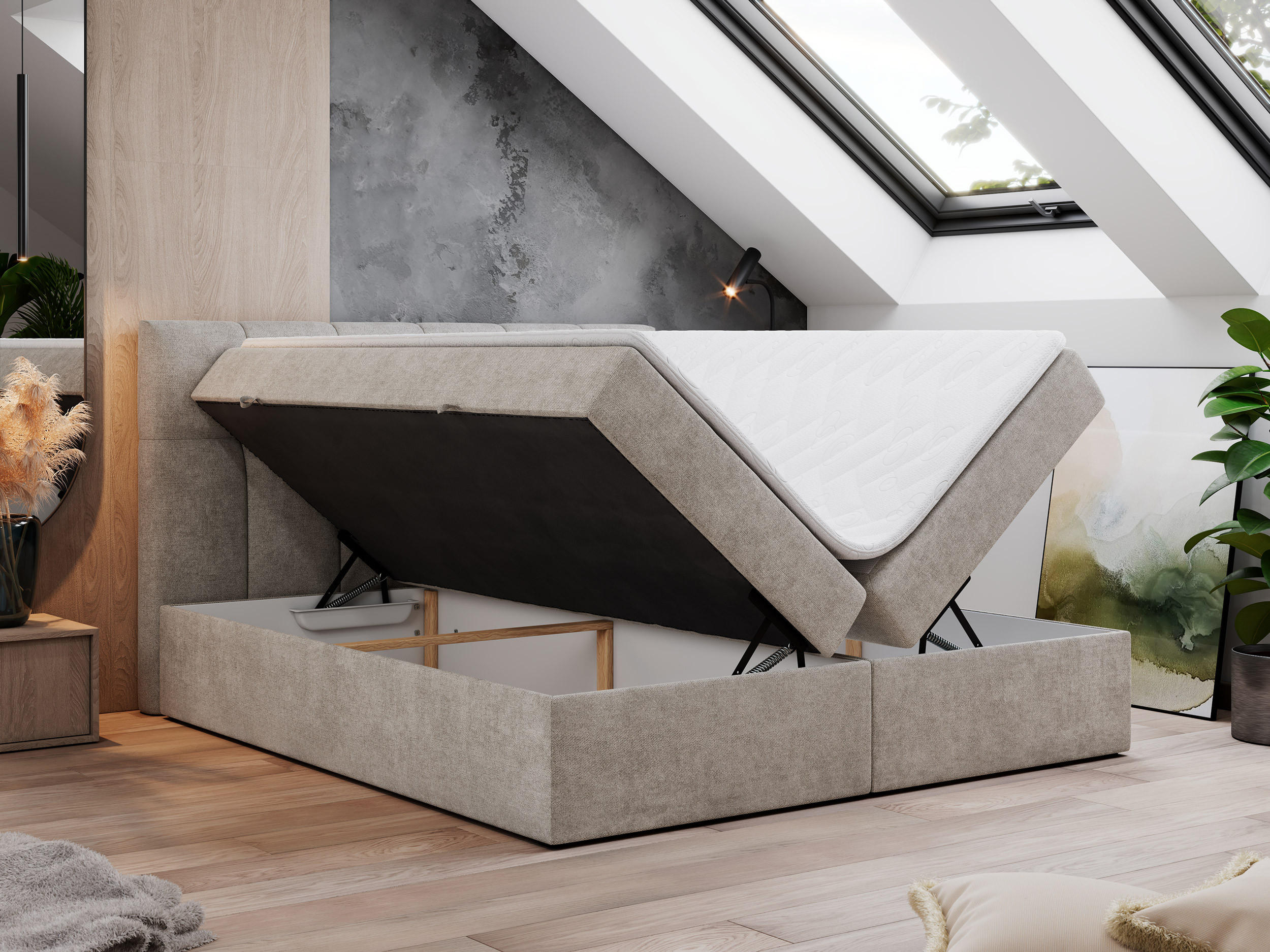 Thumbnail - MKS Boxbett, Beige, Textil, 2-Sitzer, H3, Rechteckig, 180x200 cm, Oeko-Tex®, Schlafzimmer, Betten, Boxspringbetten