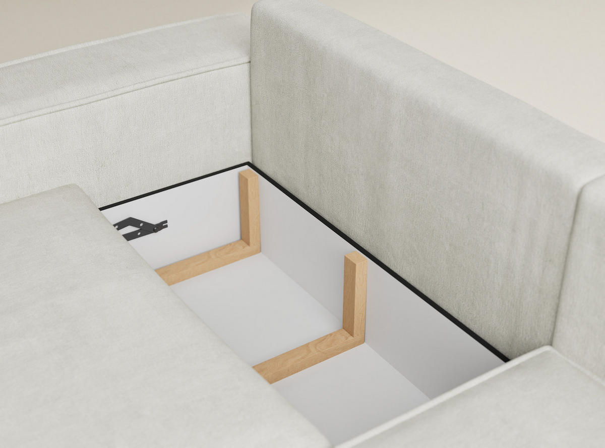 ECKSOFA MIT SCHLAFFUNKTION Tonga Creme Webstoff - Creme/Schwarz, Holz/Holzwerkstoff (255/105cm) - Maison de Reve