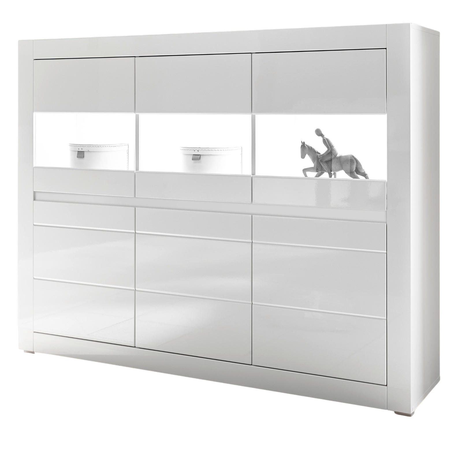 HIGHBOARD Hochglanz weiß, Schrank 164 x 131 cm mit Soft-Close-Funktion - Weiß Hochglanz/Weiß, Glas/Holzwerkstoff (164/131/42cm) - Furn.Design