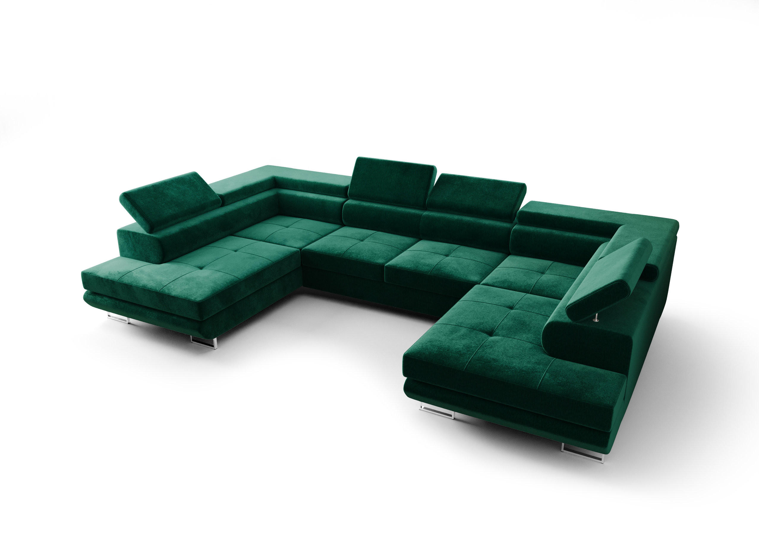 WOHNLANDSCHAFT PRAGA DESIGN U, Eckcouch in U-Form mit Schlaffunktion, Farbe: Grün, Velourstoff, Ottomane Universal - Grün, Textil (342/89/202cm) - O-Sofa