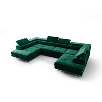 WOHNLANDSCHAFT PRAGA DESIGN U, Eckcouch in U-Form mit Schlaffunktion, Farbe: Grün, Velourstoff, Ottomane Universal - Grün, Textil (342/89/202cm) - O-Sofa