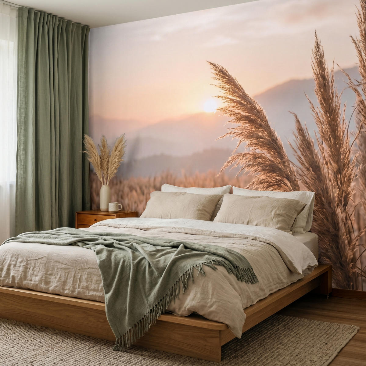 TAPETE - Gras - Feld - Sonne - Natur - 260x220 cm - Sandfarben, Papier (260/220cm) - OnlyWow