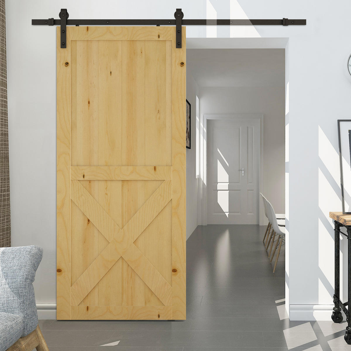 SCHIEBETÜREN-BESCHLAGSATZ 200cm Komplett-Set mit Schienen, Rollen, Schwarz - Schwarz, Metall (4/0.6/200cm) - HOMCOM