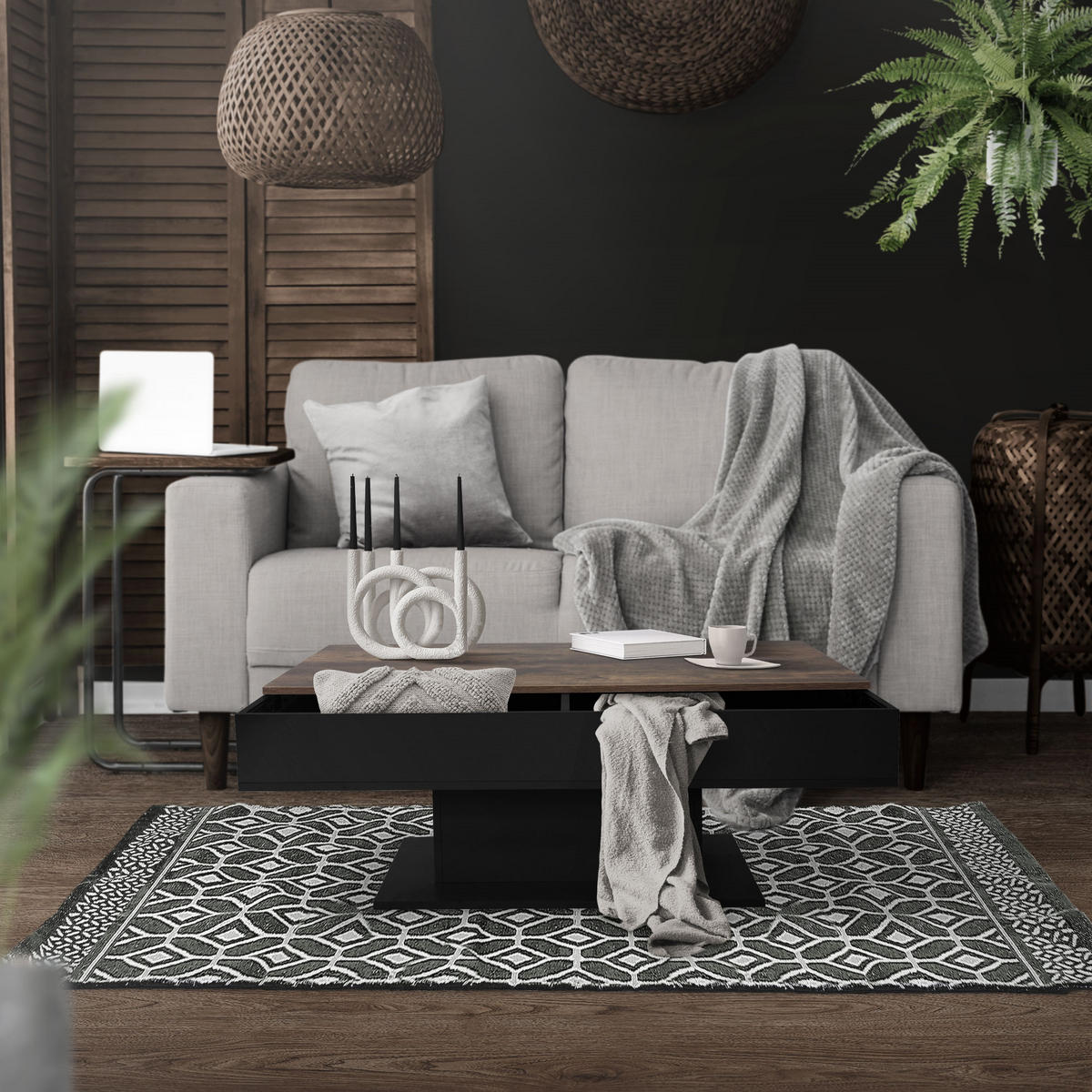 COUCHTISCH rechteckig Schwarz 110/60/40 cm - Anthrazit, Holzwerkstoff (60/40/110cm) - ML-DESIGN