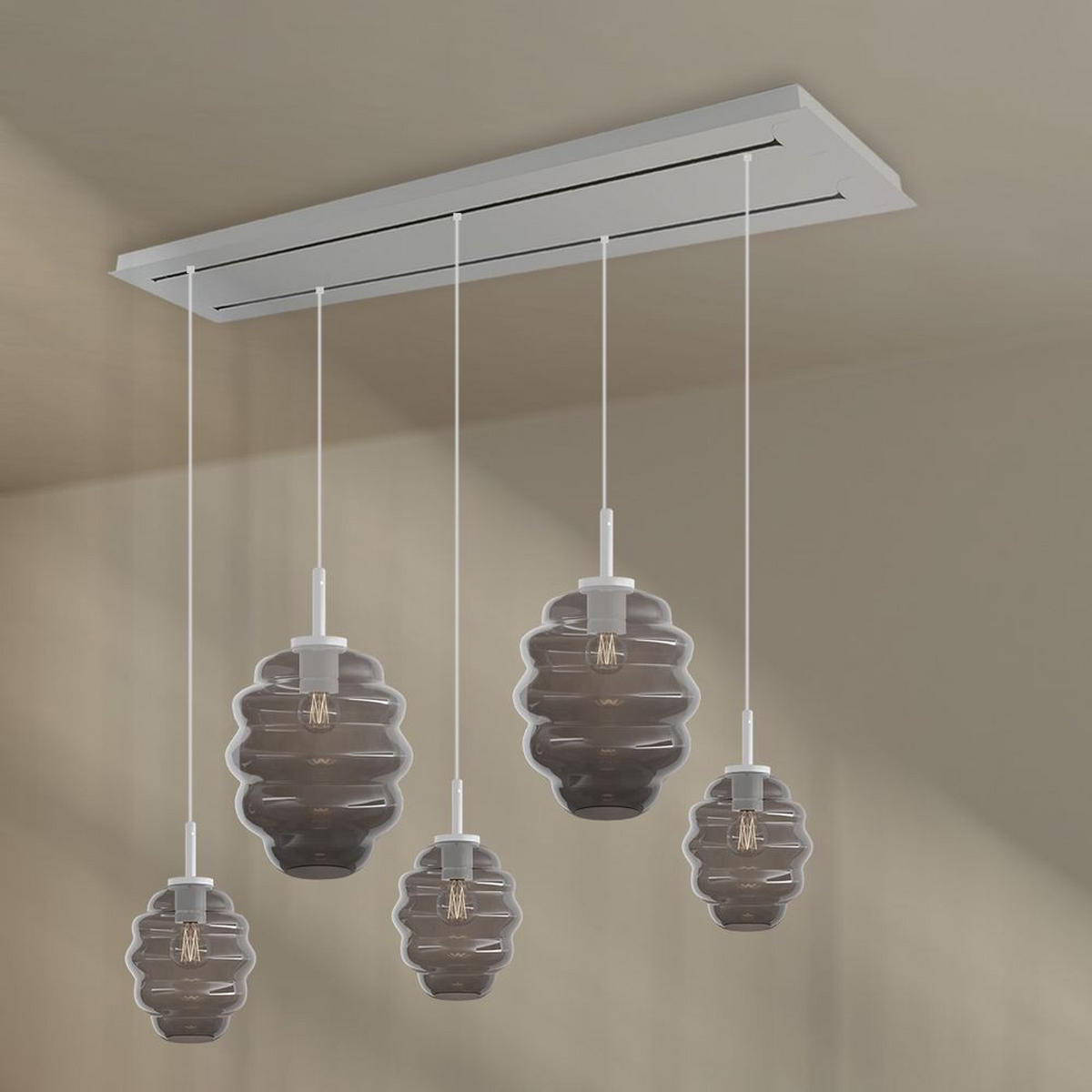 HÄNGELEUCHTE Echos 5-flammig Rauch Ø 18/25cm - Anthrazit/Schwarz, Glas (18/18/20cm) - s.luce