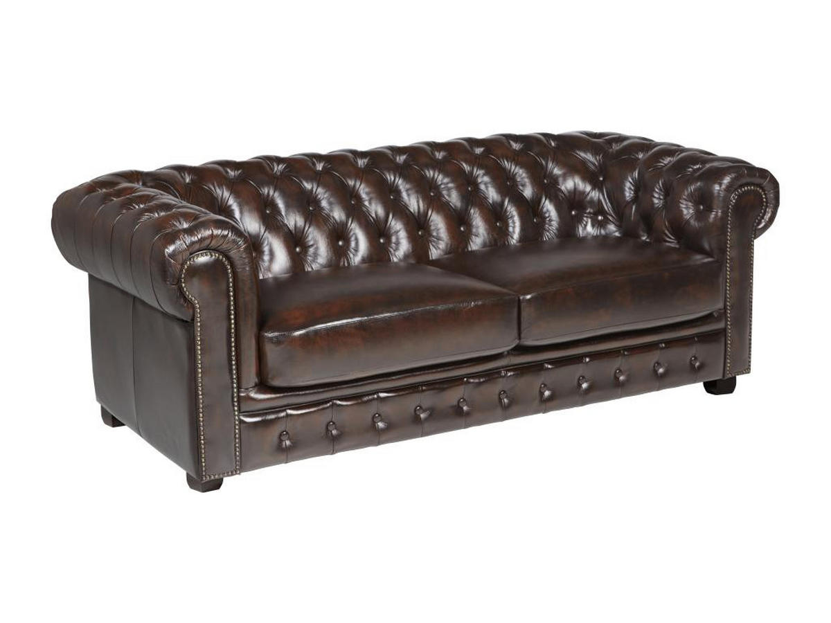 CHESTERFIELD Ledersofa 3-Sitzer - 100% Büffelleder - Braun - BRENTON - Braun, Leder (96/73/201cm) - Vente-Unique