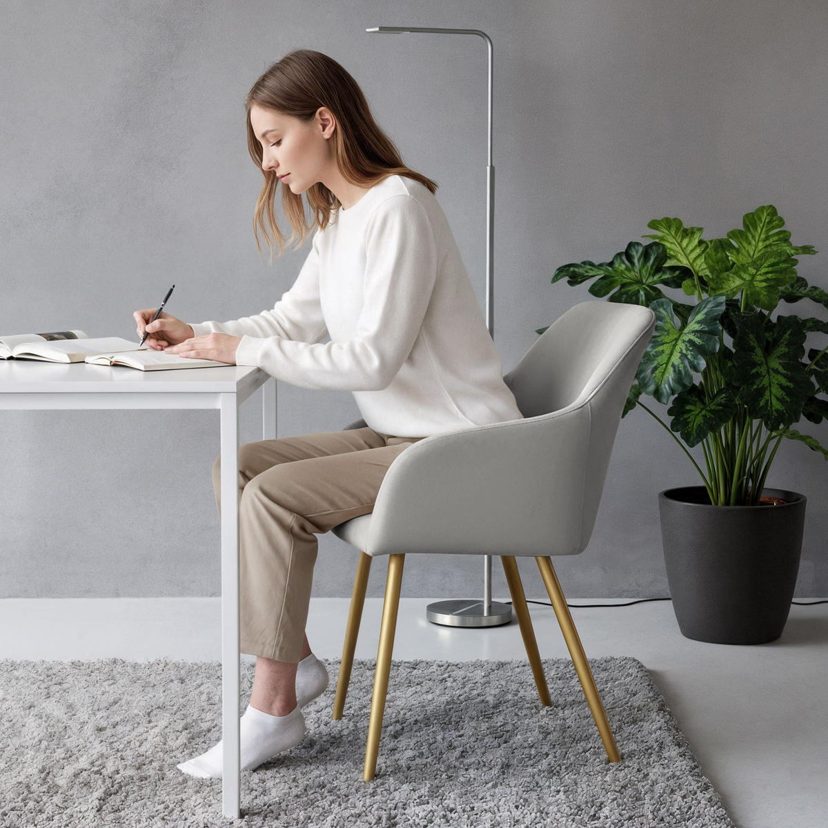 POLSTERSTUHL 4er Set, Metallbeine Grau, Gold 54,5/83/58 - Grau, Textil (55/83/58cm) - RAUMHIRSCH FURNITURE