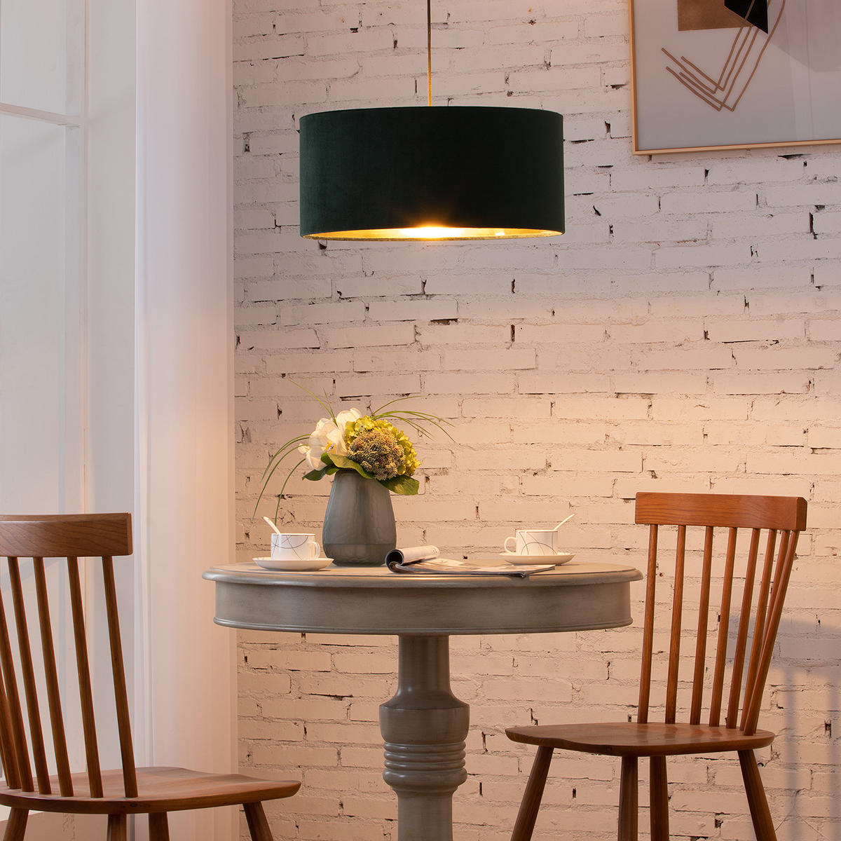 PENDELLEUCHTE - Samt / Metall, 1-flammig - Grün, Metall (45/45/125cm) - home24