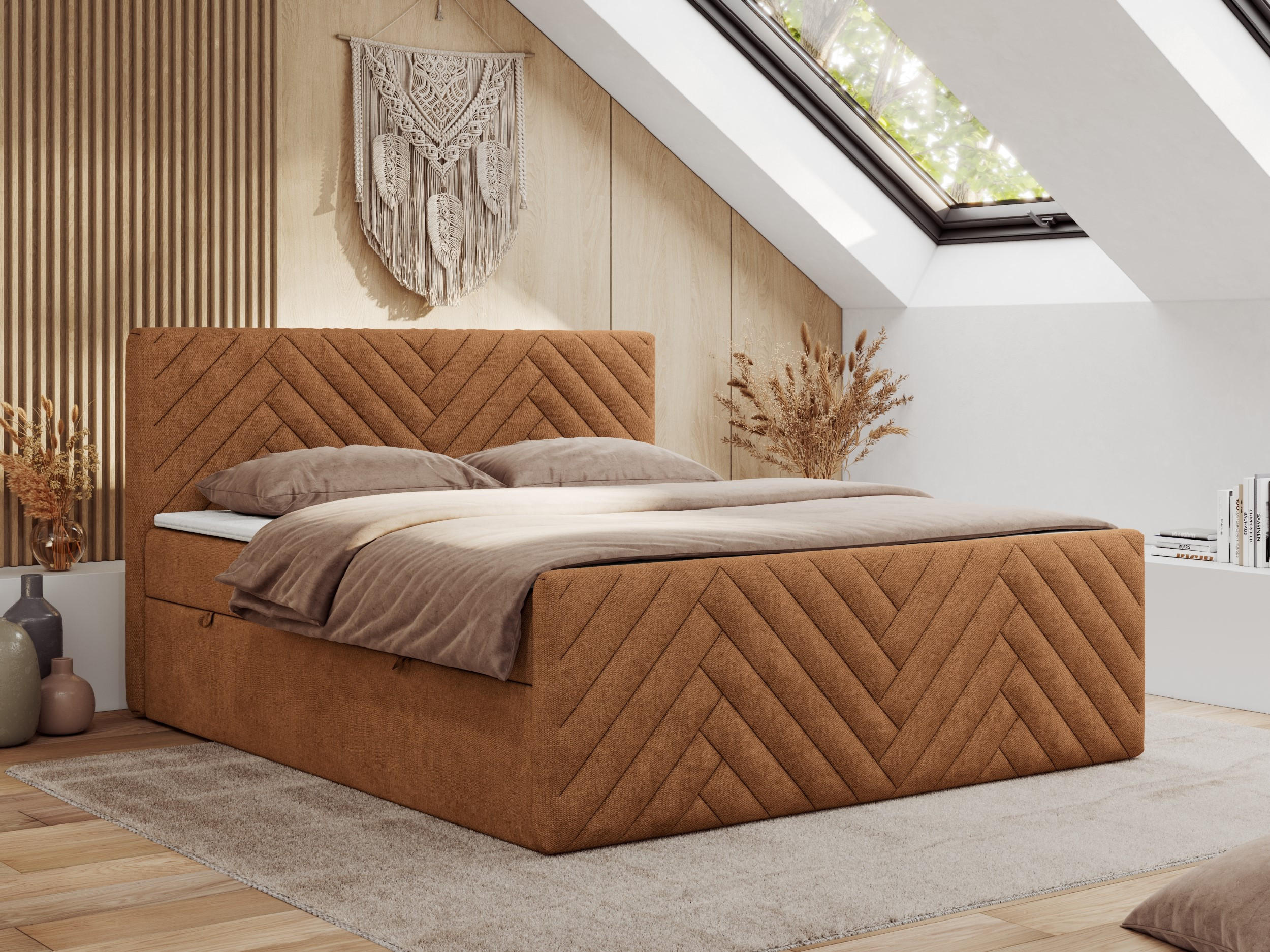 BOXBETT PARIS DUO 120/200 - Orange Struktur - H3 - Orange, Holz/Textil (120/200cm) - MKS