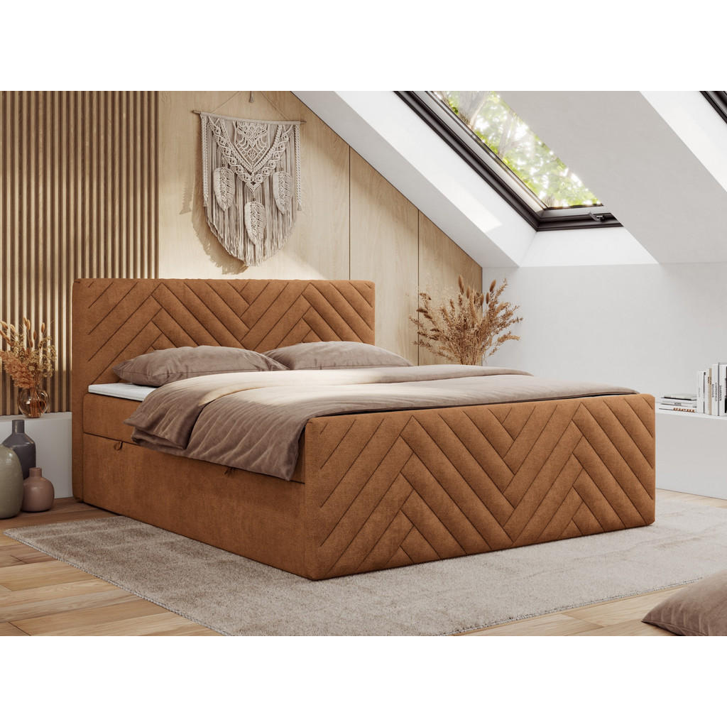 Thumbnail - MKS Boxbett, Orange, Textil, 2-Sitzer, H3, 7-Zonen, Rechteckig, 160x200 cm, Oeko-Tex®, Schlafzimmer, Betten, Boxspringbe...