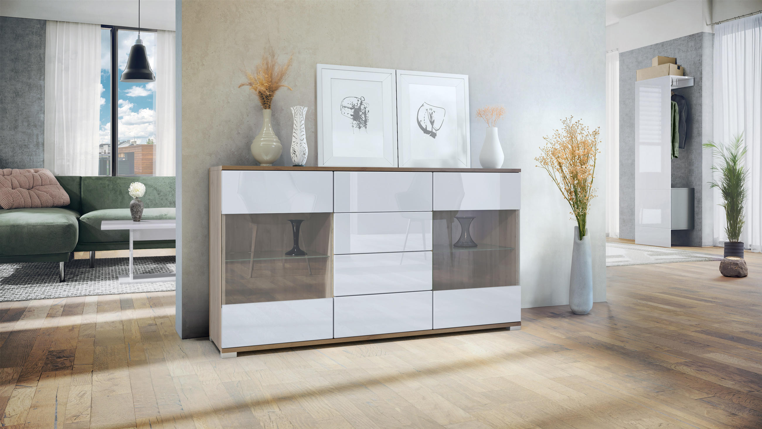 SIDEBOARD Bari Weiß Hochglanz - Weiß Hochglanz, Holzwerkstoff (138.5/75.5/35cm) - Vladon