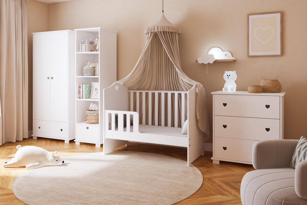 GITTERBETT Kleines Herz 2in1 mit Matratze - Weiß, Holzwerkstoff - kiki design