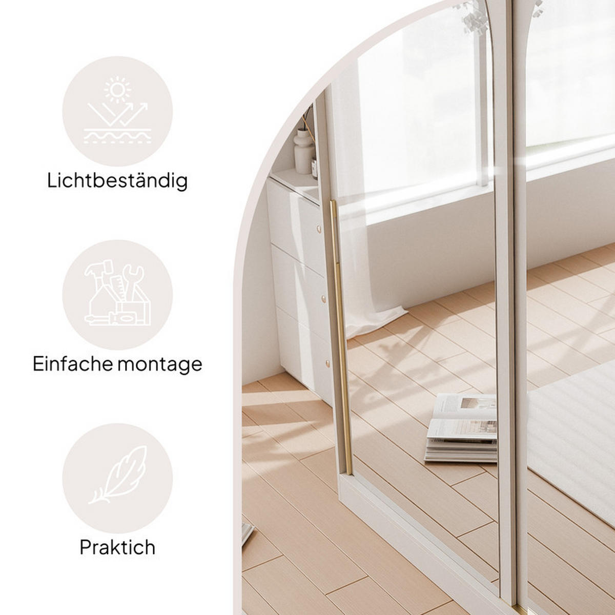 SCHWEBETÜRENSCHRANK CLARITY 2-türig 200/65/215 cm Kaschmir / goldene Griffe - Kaschmir/Goldfarben, Holzwerkstoff/Kunststoff (200/215/65cm) - Idohome