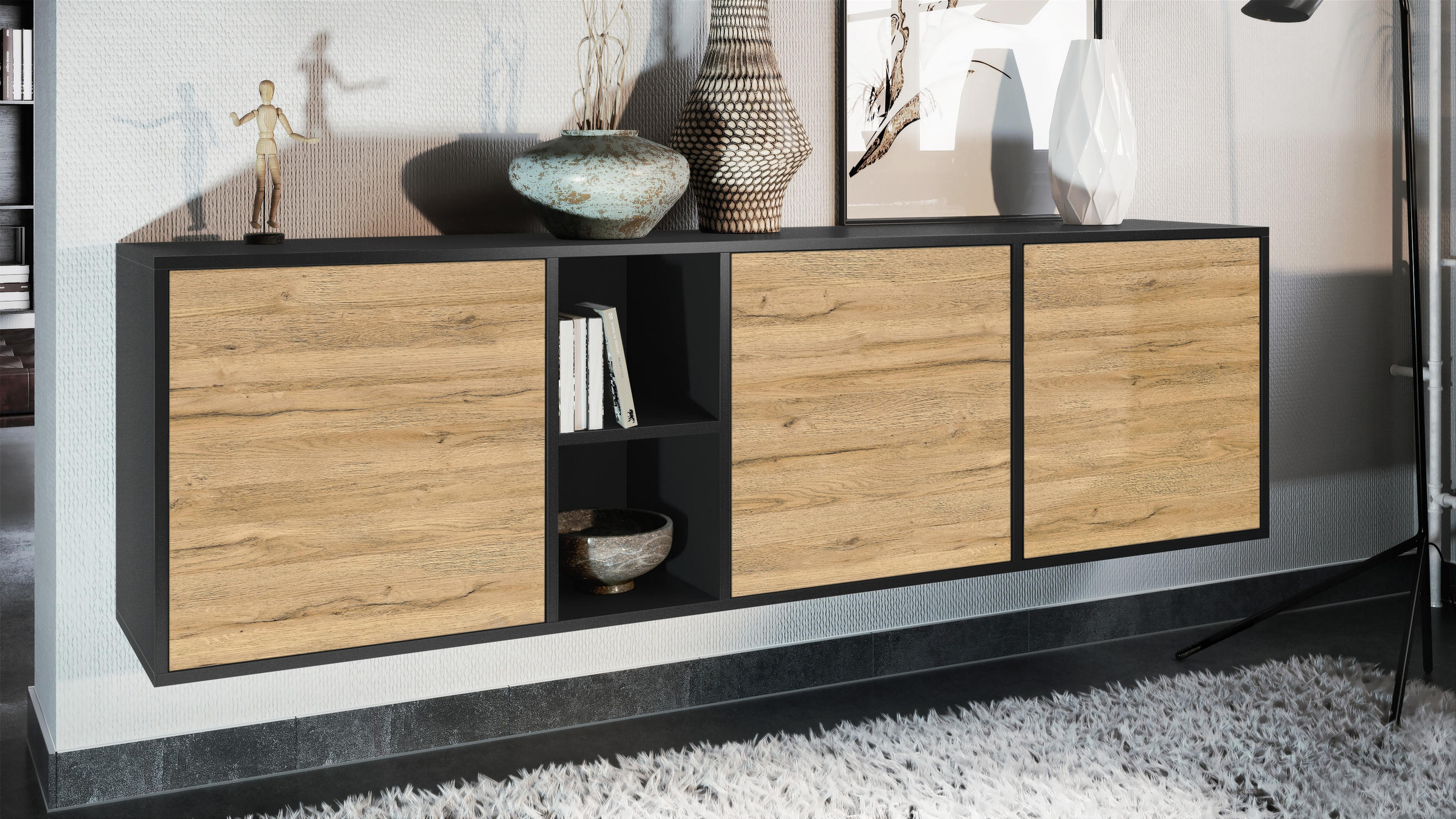 SIDEBOARD Cuba Türen in Eiche Natur - Eichefarben, Holzwerkstoff (182/53/35cm) - Vladon