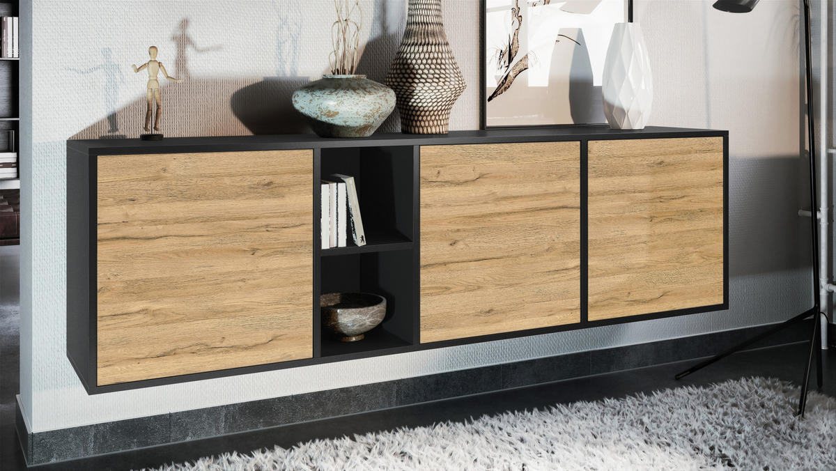 SIDEBOARD Cuba Türen in Eiche Natur - Eichefarben, Holzwerkstoff (182/53/35cm) - Vladon