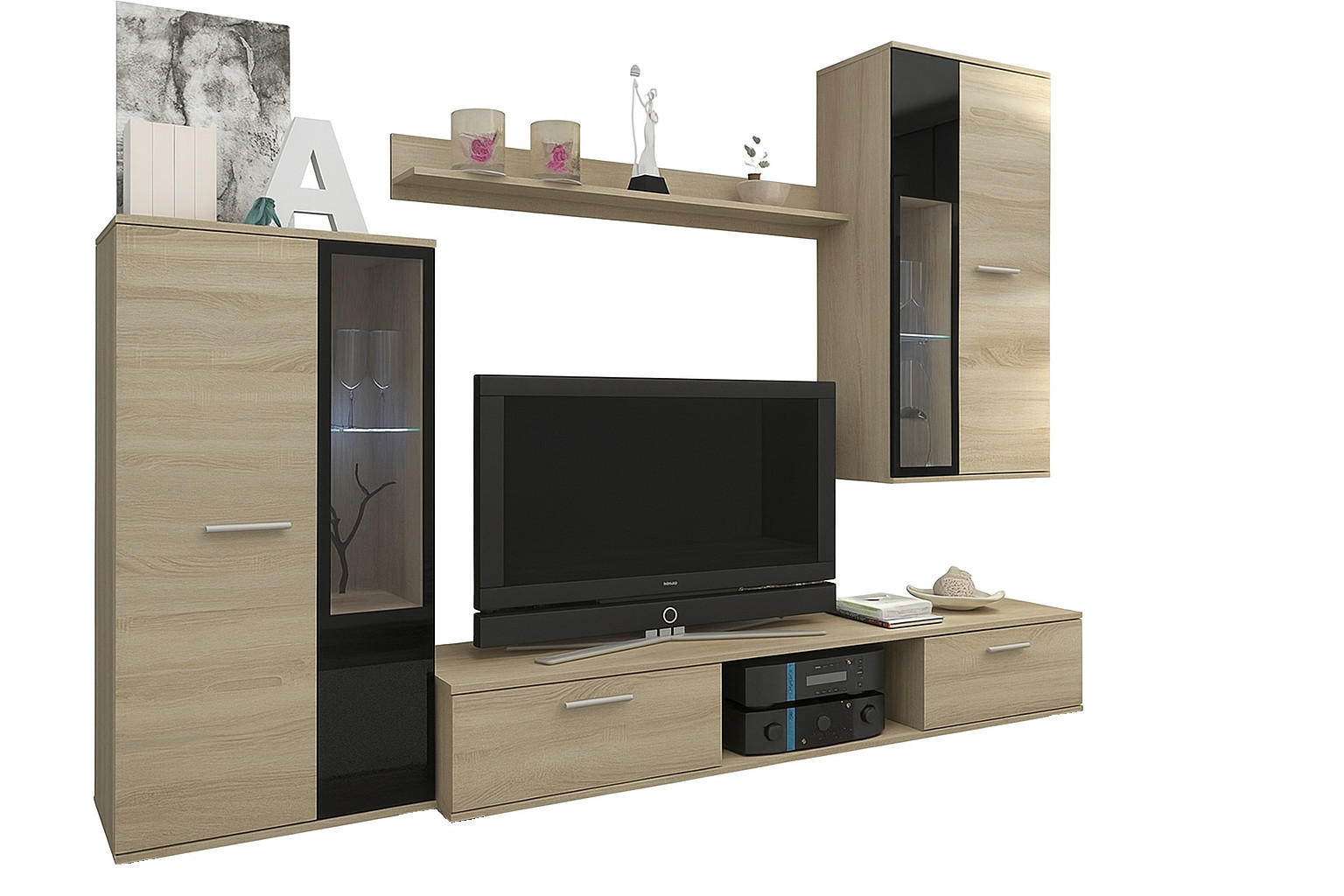 Meblini Wohnwand Sonoma Eiche 240x180x40 cm