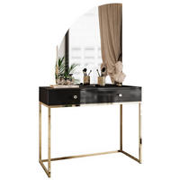 SCHMINKTISCH schwarz QUINNIE mit LED-Spiegel gold Chrom links Griff Kristall - Goldfarben/Schwarz, Holzwerkstoff (100/176/42cm) - Lookway