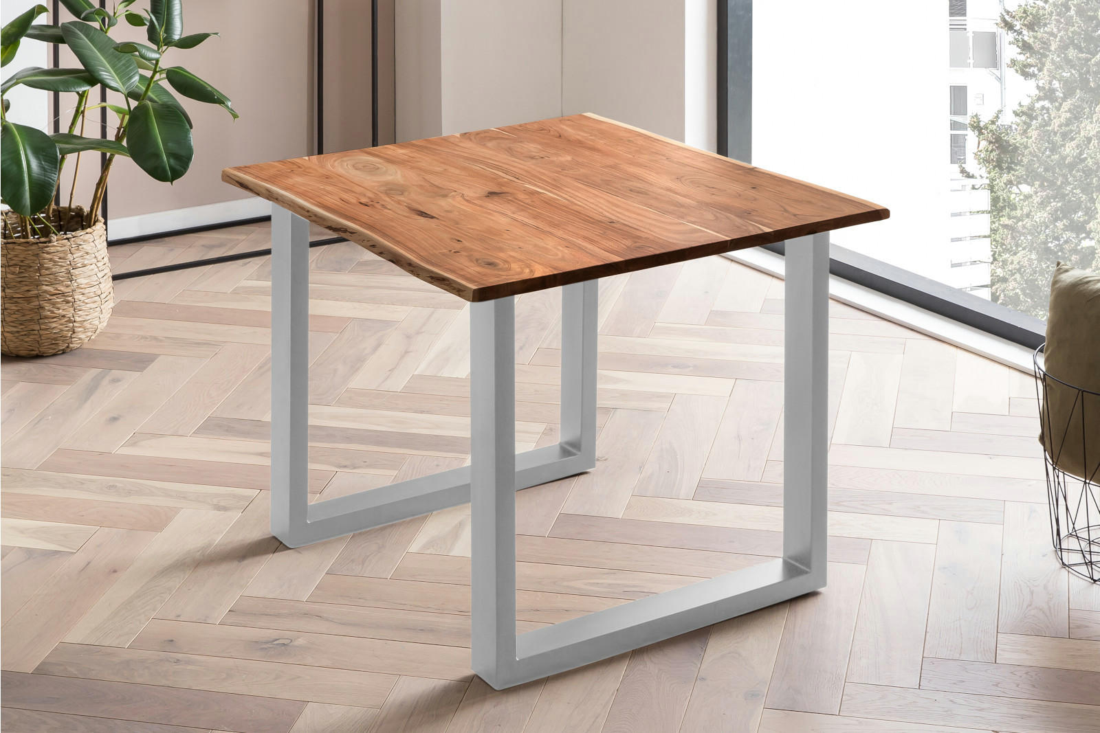 ESSTISCH MAX - Silberfarben/Braun, Holz/Metall (90/90/77cm) - SAM