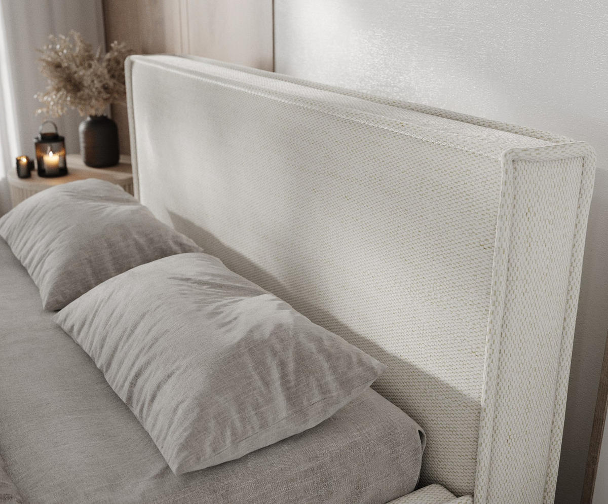 POLSTERBETT Sato mit Stauraum 200/200 cm Creme im Modesto Stoff - Creme/Schwarz, Holz/Holzwerkstoff (200/200cm) - AltaBeds