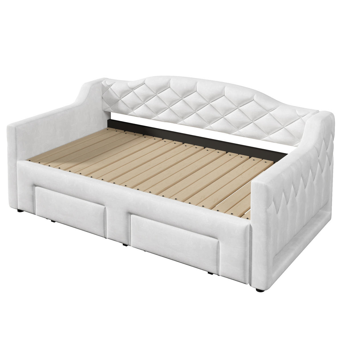 SCHLAFSOFA 90/200 cm in Weiß mit Schubladen, LED und ausziehbar - Weiß, Holzwerkstoff/Textil (90/200cm) - WISHDOR