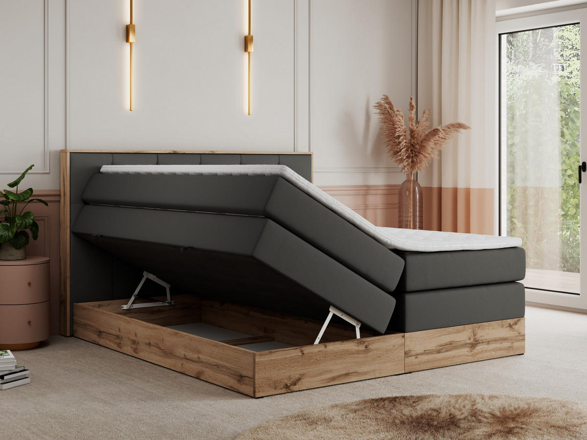 BOXSPRINGBETT VENETO KING 180/200 Dunkelgrau Kunstleder - H4 - Dunkelgrau, Holz/Textil (180/200cm) - MKS