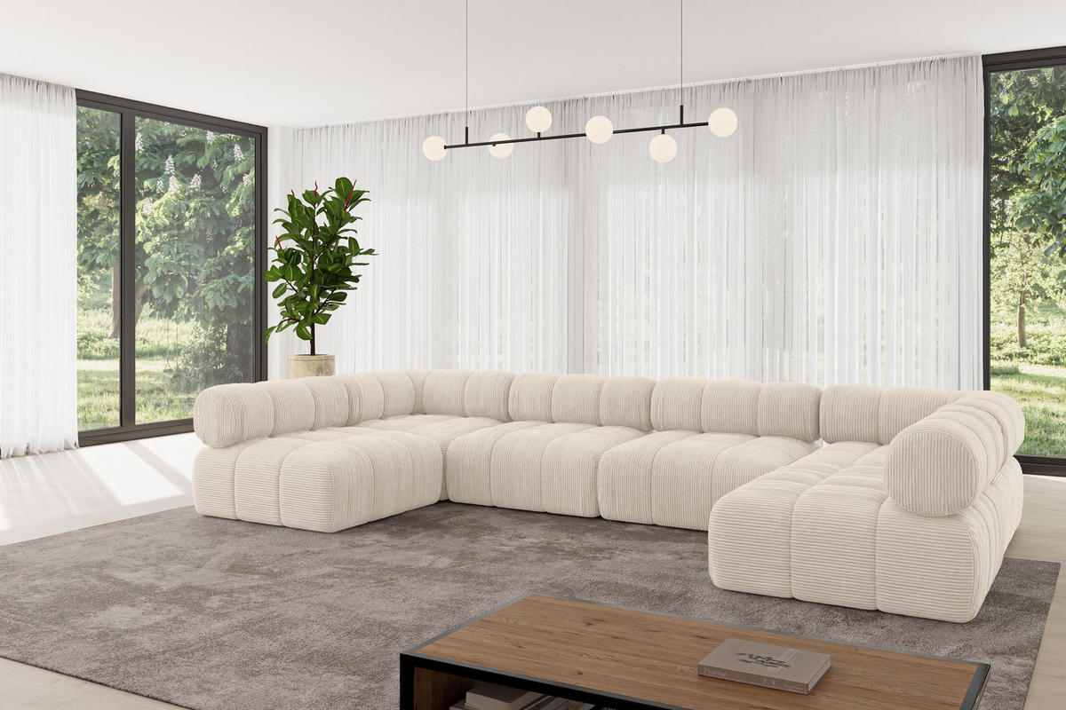 WOHNLANDSCHAFT modulares Sofa Garvo-U2 - 380x190x70 cm Beige Cord - Beige, Holzwerkstoff/Textil (380/70/190cm) - ALTDECOR