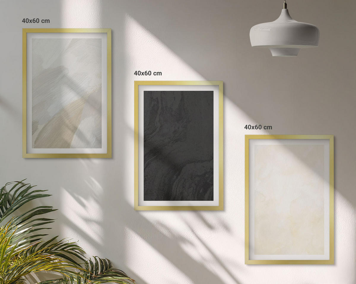 BILDER SET 3er Set - 40x60 cm Goldrahmen - Strukturen schattieren Minimalismus - Goldfarben, Kunststoff (40/60cm) - TULUP