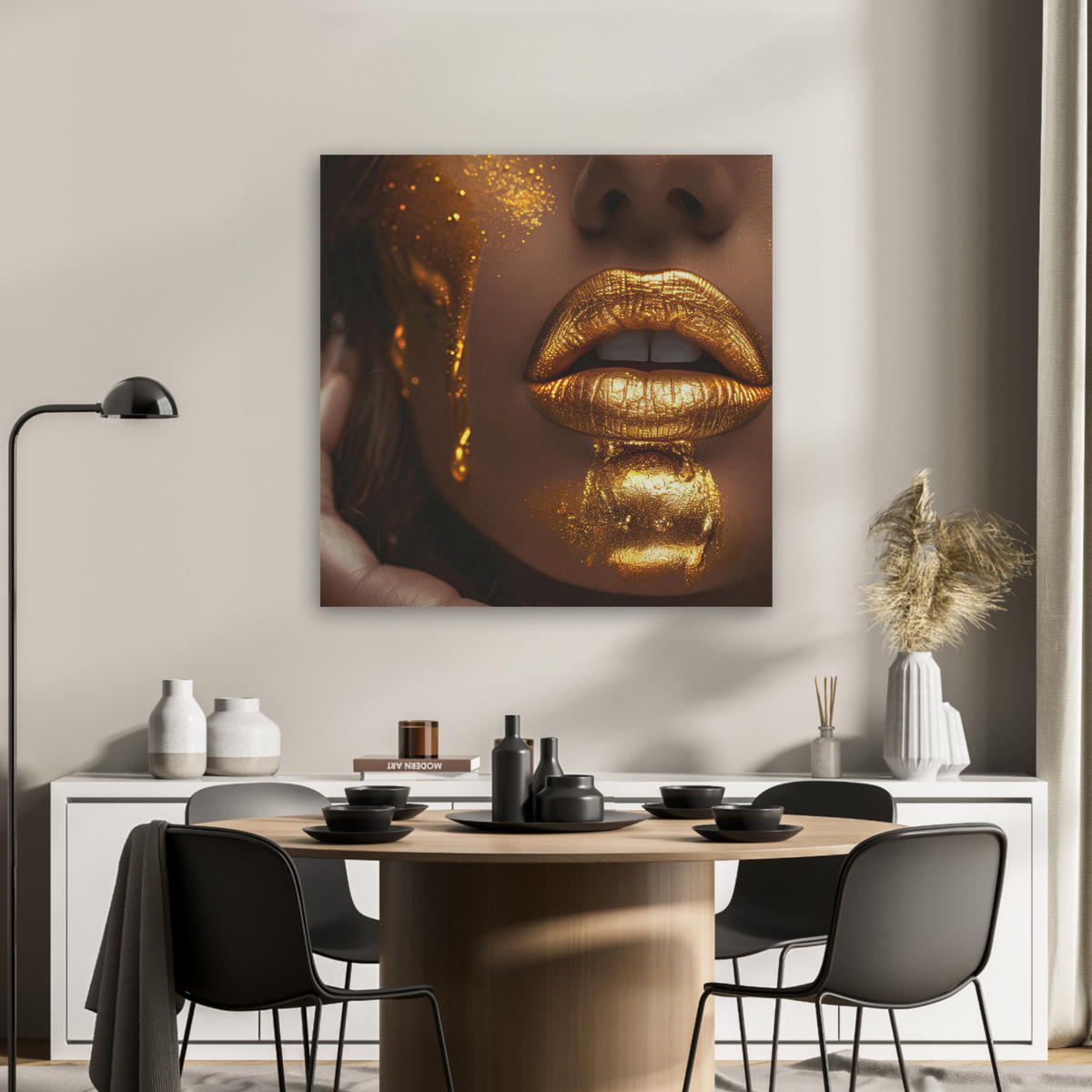 AKUSTIKBILD Frau - Gold - Luxus - Porträt Akustikpaneele 80x80 cm - Goldfarben, Kunststoff (80/80/0.9cm) - MuchoWow