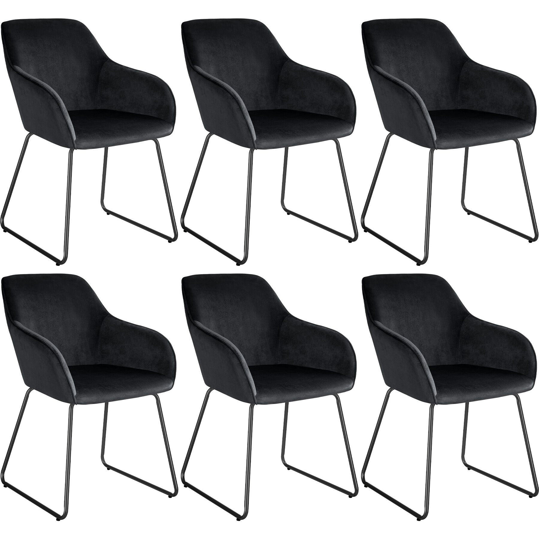 ESSZIMMERSTUHL Jeane,57 x 61 x 85,5 cm, Belastbarkeit 120 kg,Samtoptik schwarz/schwarz - Schwarz, Kunststoff (57/85.5/61cm) - tectake