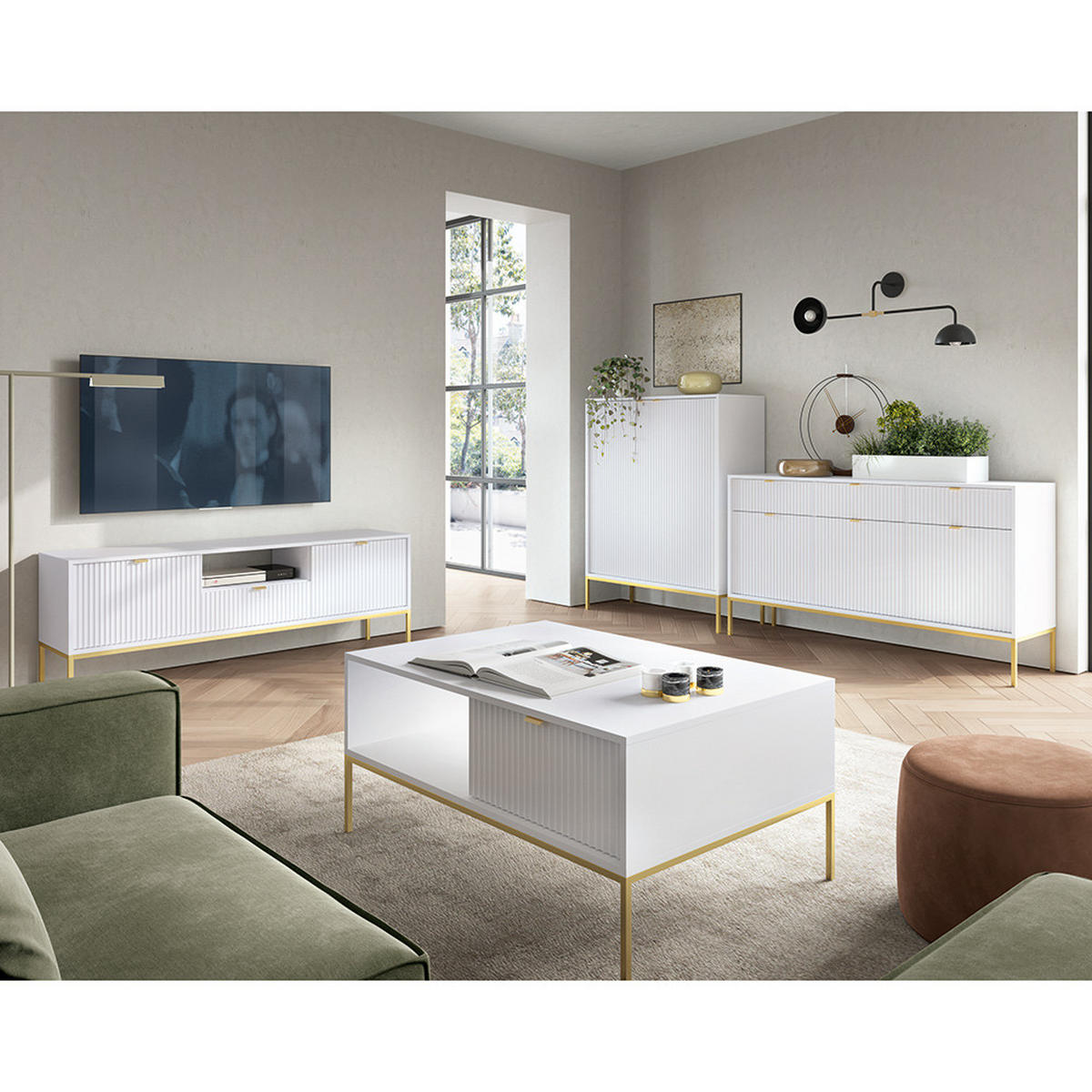 SIDEBOARD Newcastle-160 - Weiß, Holzwerkstoff (154/83/39cm) - Lomado