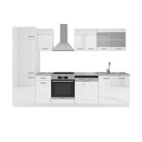 KÜCHE R-Line Weiß Hochglanz/Weiß 300 cm, AP Marmor - Weiß Hochglanz/Weiß, Holzwerkstoff (300/81.6/60cm) - Vicco