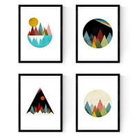 POSTER Berge Landschaft A4 Schwarzer Rahmen - Schwarz, Papier (29.7/5/21cm) - Nacnic