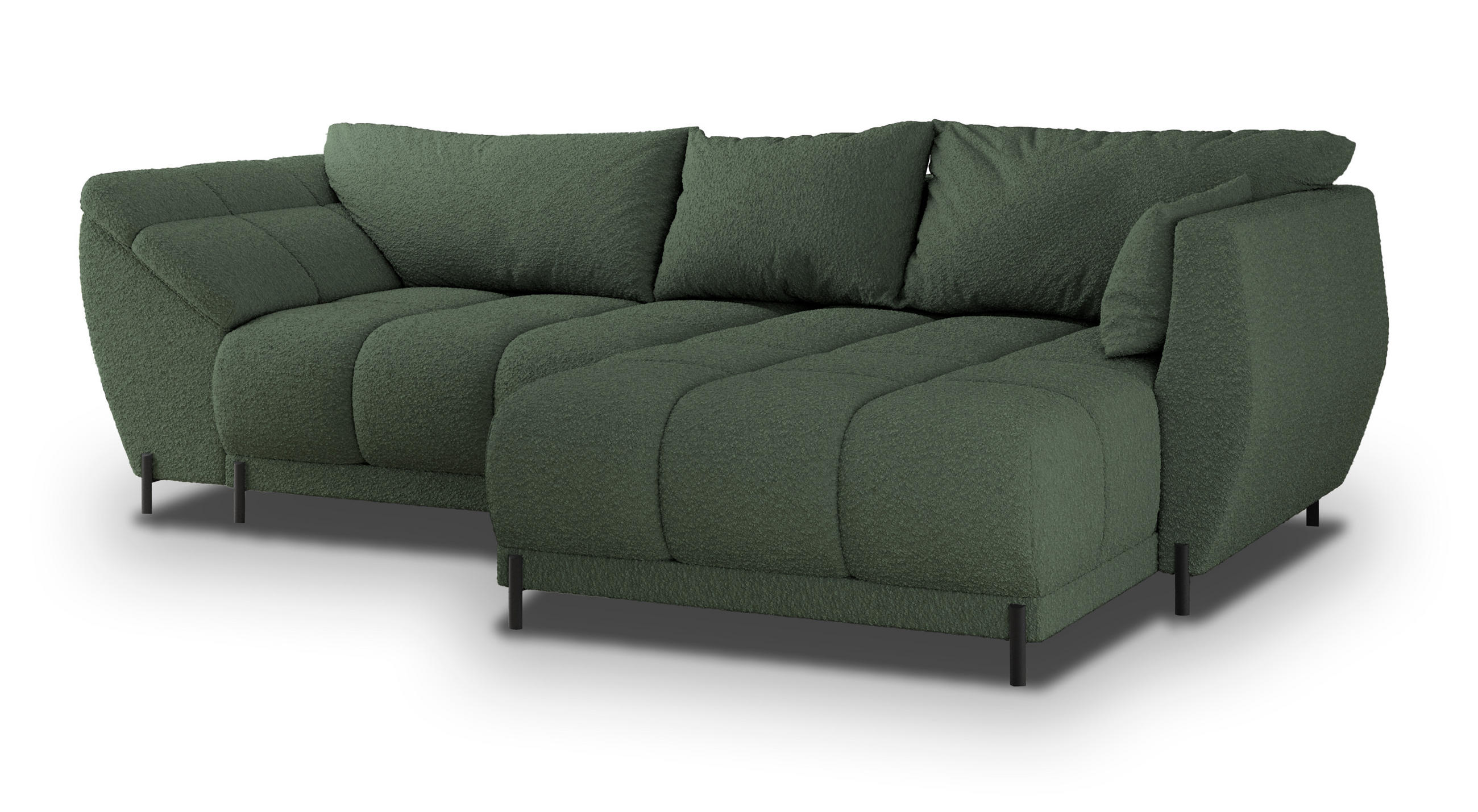 ECKSOFA VESTANO R-S Grün Boucle-Stoff mit Schlaffunktion - Grün, Holz (287/182cm) - MASSENO