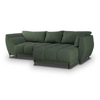 ECKSOFA VESTANO R-S Grün Boucle-Stoff mit Schlaffunktion - Grün, Holz (287/182cm) - MASSENO
