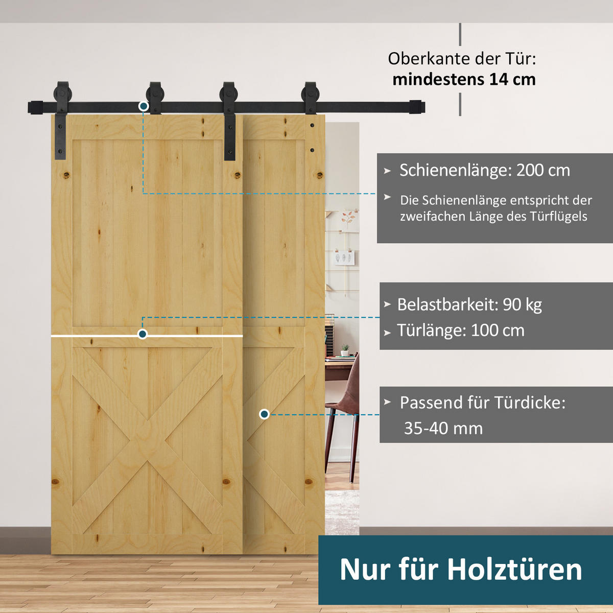 SCHIEBETÜRSYSTEM Laufschiene Schiebetürbeschlag Holzschiebetür 9 Zubehör Schwarz - Schwarz, Metall (0.6/4/200cm) - HOMCOM