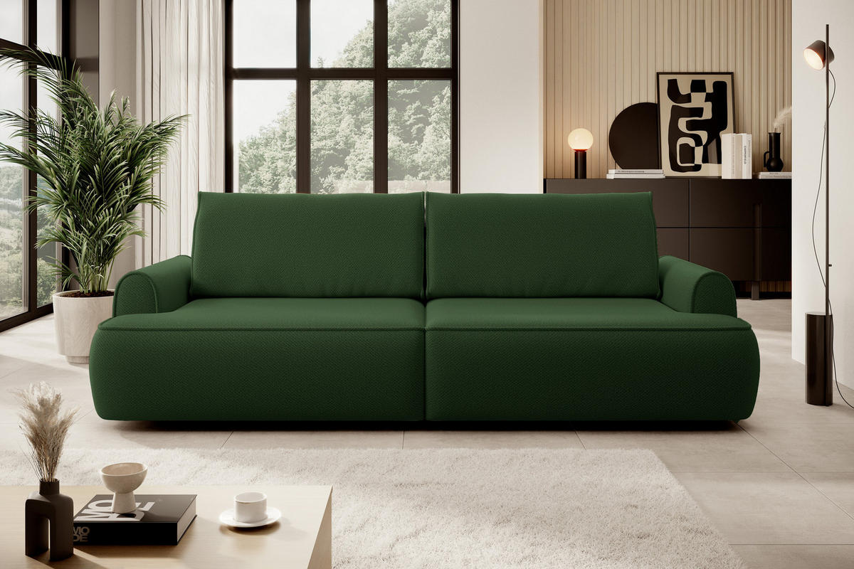 SCHLAFSOFA mit Bettkasten Mareno, 250 cm, Samt, Grün - Grün, Holz (250/82/102cm) - Emporius
