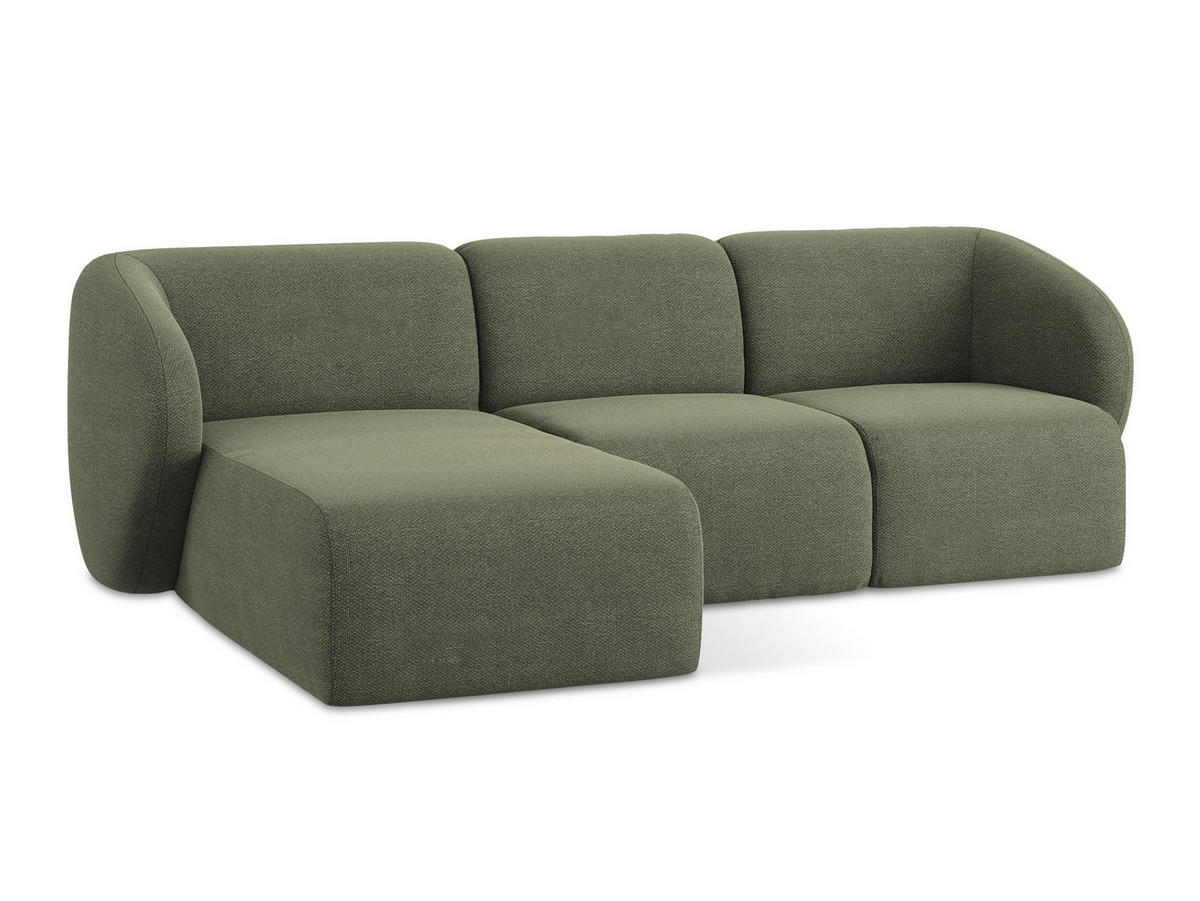 ECKSOFA Links Bouclé Stoff Grün - Schwarz/Olivgrün, Holzwerkstoff/Kunststoff (248/166cm) - Makamii