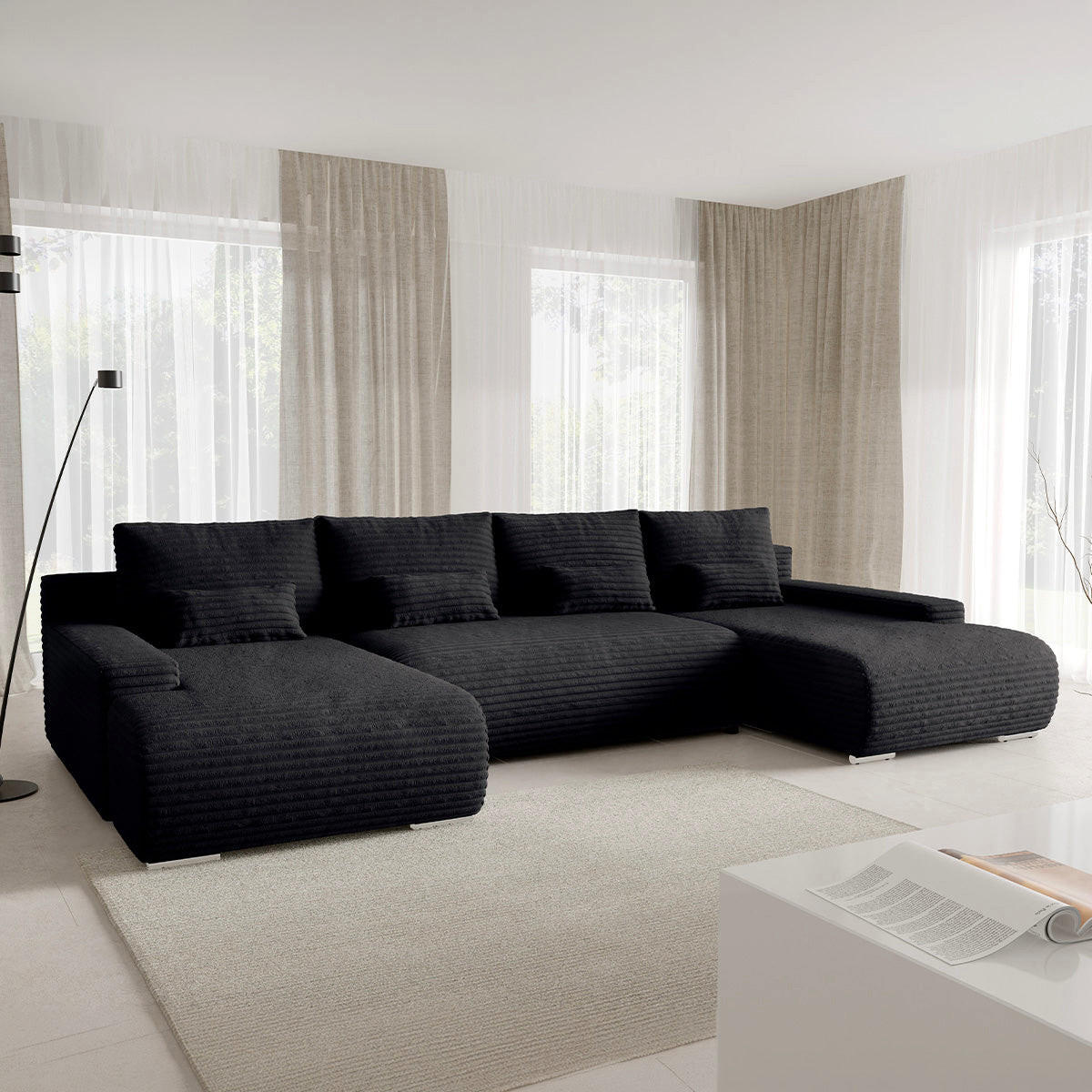 PANORAMASOFA Ivana 4 Sitzplätze Schwarz - Schwarz, Holz (350/85/172cm) - Petits-meubles