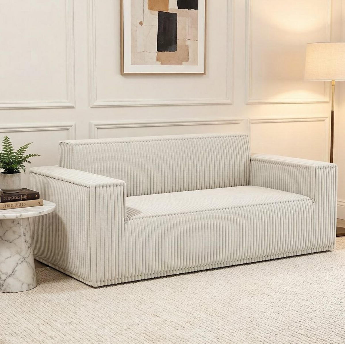 SOFA 2-Sitzer mit tiefer Sitzfläche Off White Cord - Weiß, Kunststoff (178/70/86cm) - Meubliv