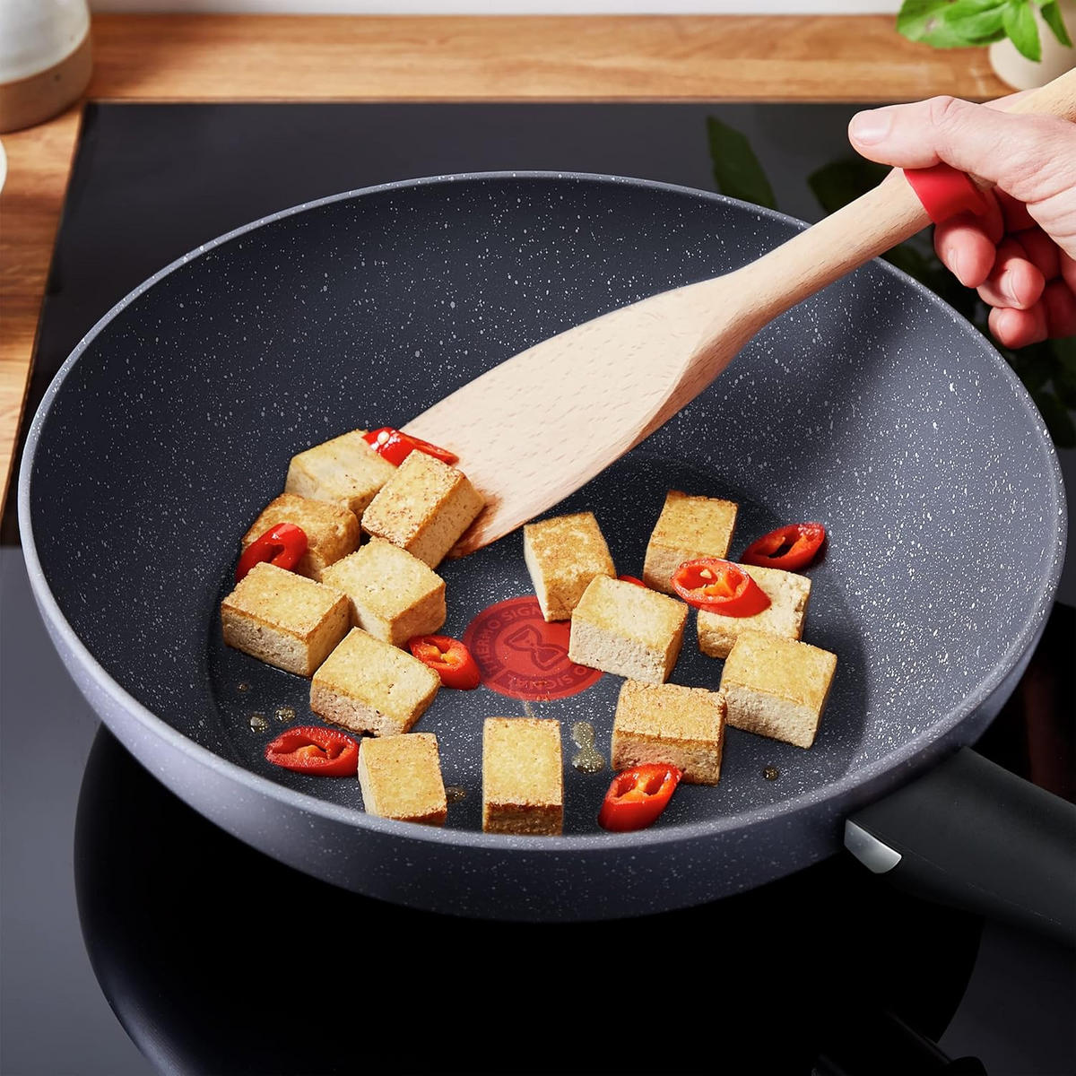 WOKPFANNE – Natural On G28019 28 cm, Antihaft, Wok Induktion - Grau, Keramik/Metall (28cm) - Tefal