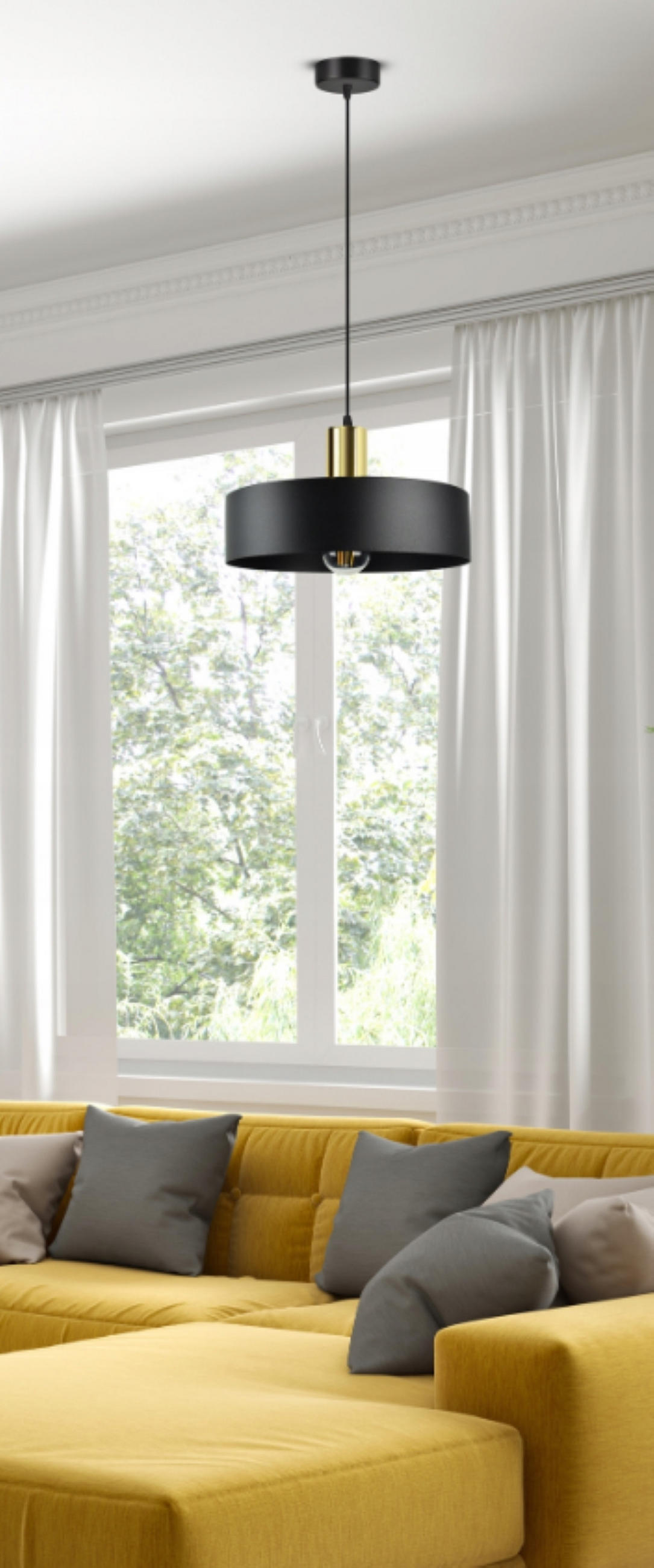 PENDELLEUCHTE BLACKSPOT - Goldfarben/Schwarz, Metall (30/30/100cm) - kiki design
