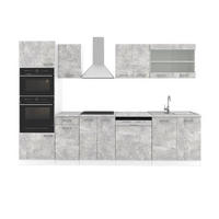KÜCHENZEILE R-Line Beton 300 cm mit Hochschrank, AP Marmor - Schieferfarben/Weiß, Holzwerkstoff (300/81.6/60cm) - Vicco