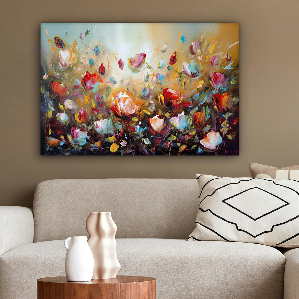 LEINWANDBILD Blumen - Kunst - Natur - Ölgemälde 60x40 cm - Multicolor, Textil (60/40cm) - MuchoWow