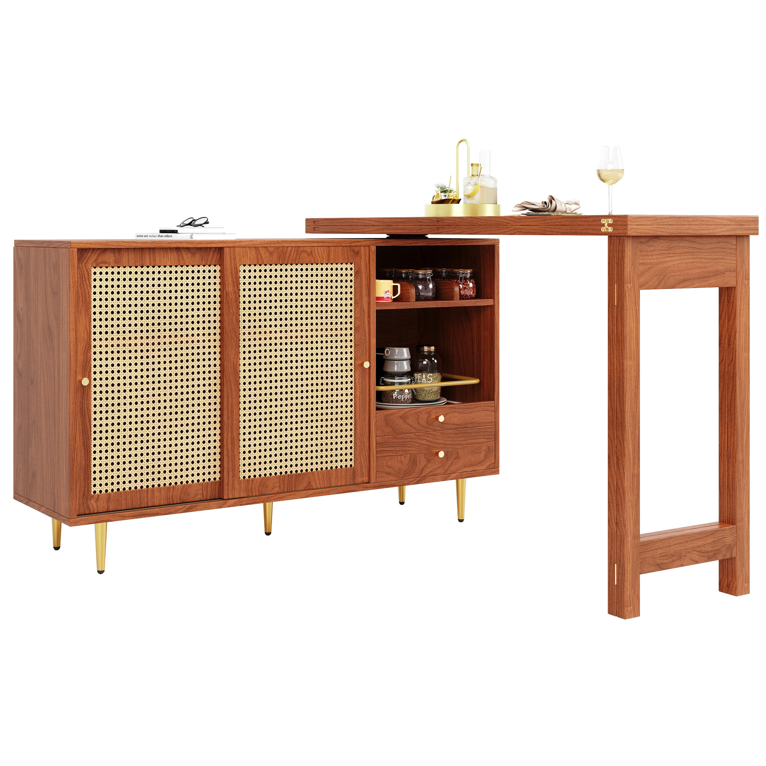 BARTISCH 107/40/71,4 cm Braun drehbar aus MDF mit ausziehbarer Tischplatte und Stauraum - Braun, Holzwerkstoff (187/40/76cm) - OKWISH