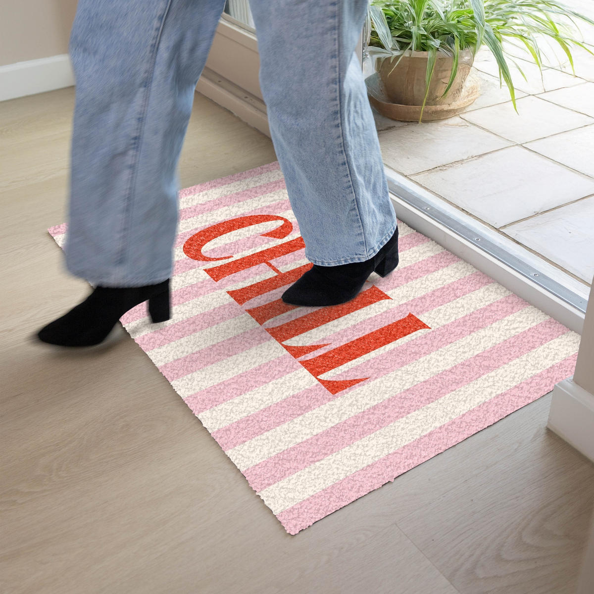 FUSSMATTE Zartrosa – Rot – Streifen – Chill 90x60 cm - Rosa, Kunststoff (90/0.4cm) - MuchoWow