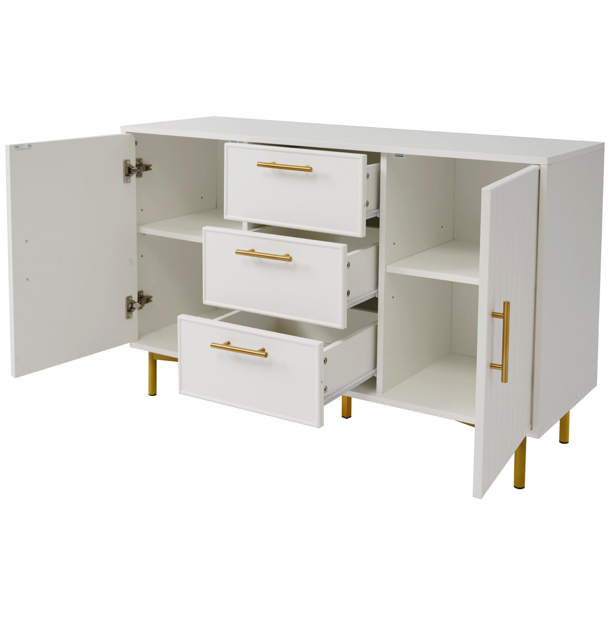 KOMMODE 120/40/75 cm mit 3 Schubladen, 2 Türen und Metallfüßen - Weiß, Holzwerkstoff (120/40/75cm) - BEAOK