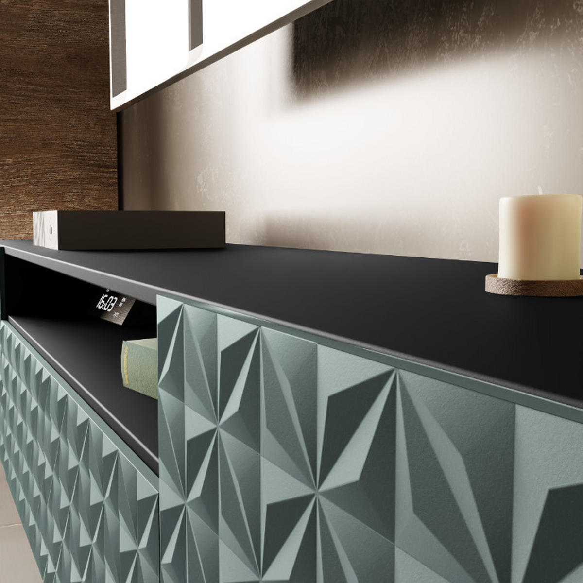 TV-SCHRANK Cali III 200 cm, dreitürig, schwarz, grün - Schwarz/Olivgrün, Kunststoff (200/53/41cm) - Margaret Hadas24