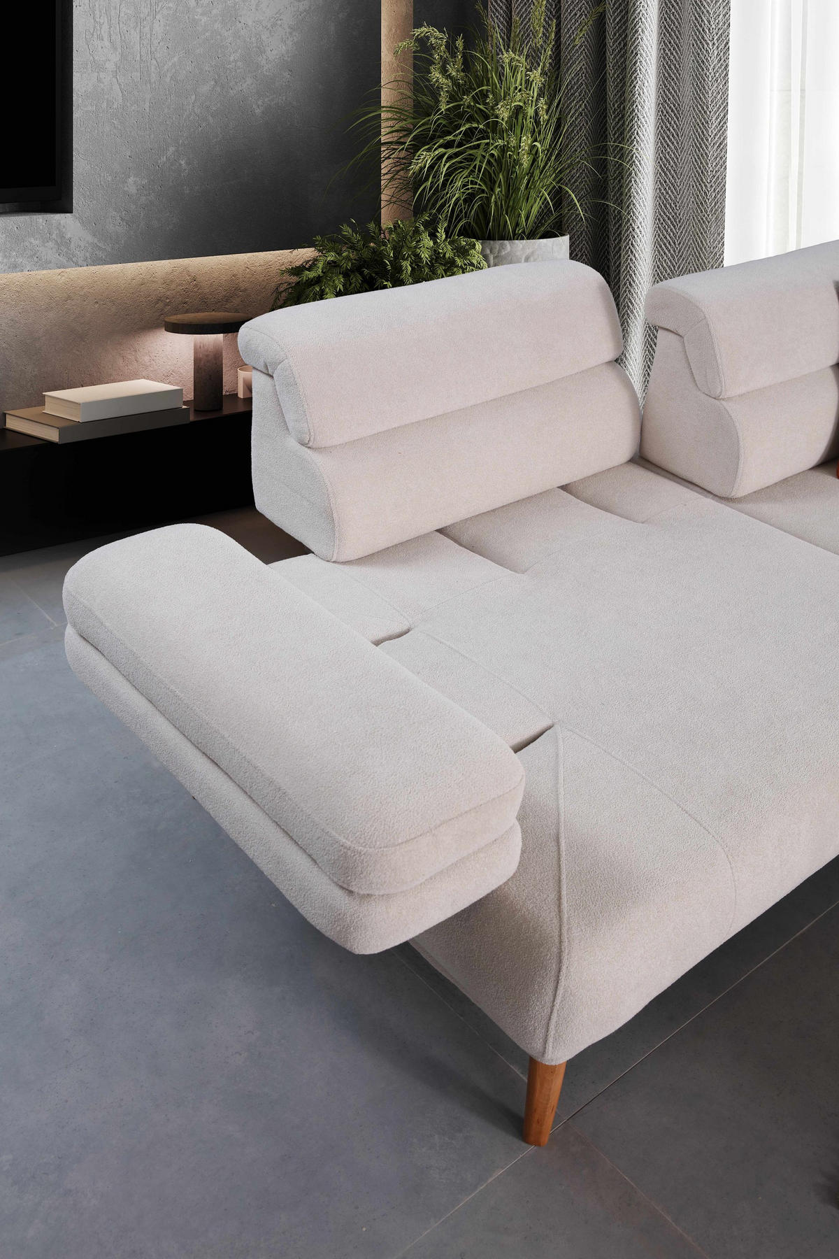 3 Sitzer SOFA Sevda Bouclé Creme - Creme, Holz/Textil (240/80/103cm)