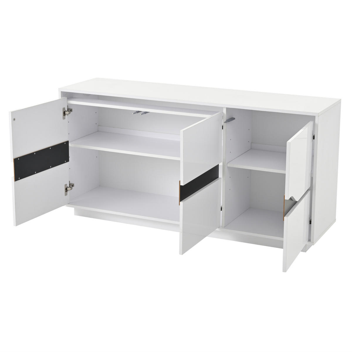 SIDEBOARD 140/40/70 cm mit 3 Türen, verstellbaren Einlegeböden und LED-Beleuchtung in Hochglanz, Weiß/Schwarz - Weiß, Holzwerkstoff (140/70/40cm) - Redom